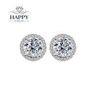 Boucles d'oreilles clous en argent sterling S925 avec moissanite, halo rond, bijoux élégants et simples, cadeau, approvisionnement pour diffusion en direct