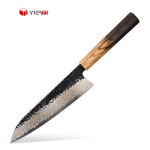 Couteaux de cuisine en acier au carbone forgé, couteau utilitaire en acier Damas cuivré, manche en bois massif de chêne brûlé pour le camping et la maison - Product Image 1