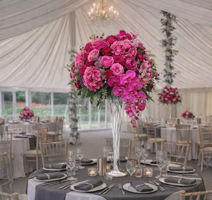 Rosas Artificiales de Seda, Hortensias en Rosa, Rojo y Verde, Rosas Rosadas, Bola de Flores Blancas, Centro de Mesa para Decoración de Bodas - Product Image 3