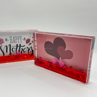 Cadre photo liquide personnalisable style enfant pour la Fête des Mères, couleurs scintillantes, cœur d'amour de la Saint-Valentin, flocons de paillettes flottants à l'intérieur
