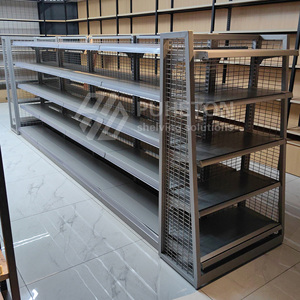 מדפי סופרמרקט מפלדה ועץ - מתלה תצוגה עם גב רשת מתכוונן, קל משקל לחנויות נוחות/קמעונאות - Product Image 6