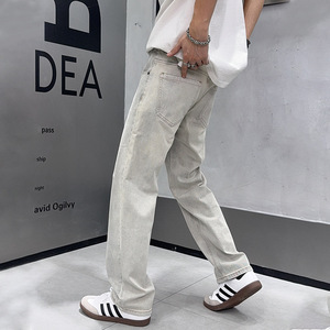 Pantalones Vaqueros Clásicos Gris <span class=keywords><strong>Cemento</strong></span> Lavado al por Mayor, Estilo Urbano, <span class=keywords><strong>Color</strong></span> Sólido, Minimalistas, Oversize, de Corte Recto, de Algodón <span class=keywords><strong>para</strong></span> Hombre - Product Image 3