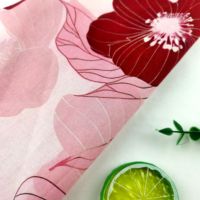Tissu en lin 100% de haute qualité, grand motif floral rouge, technique de tissage respirante pour chemises, robes et nappes pour filles