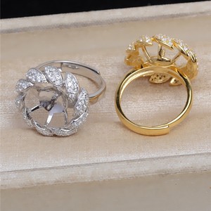 S925 Silver Sunflower <b>DIY</b> Ring <b>Accessory</b> JG5424 Flap Ring Support 13-14 Pearl Jewelry Making with Concealer Base Packed in <b>Bag</b> - Product Image 3