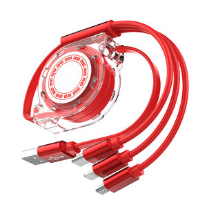 Retractable 3-in-1 Charging <b>Cable</b> <b>Type</b>-<b>C</b> <b>USB</b> For Mobile Phone Red 0.5m Shielded Plastic Jacket - Product Image 1