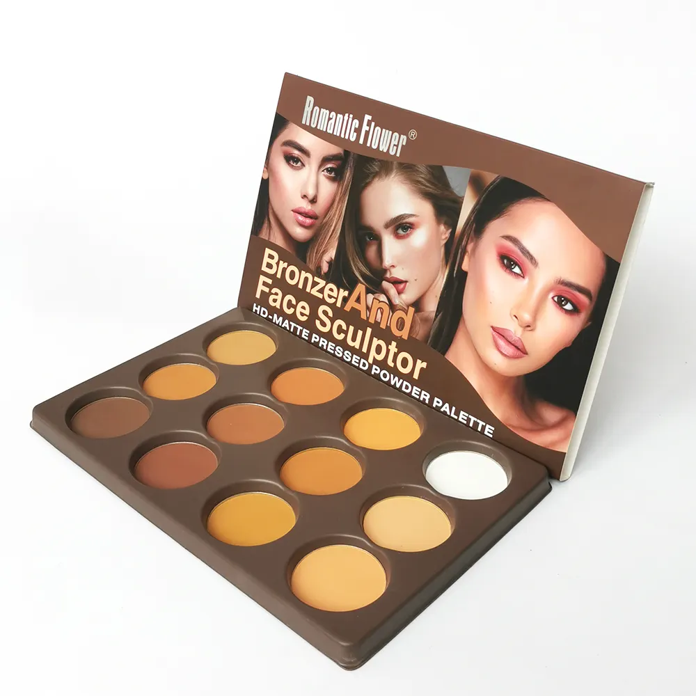 wholesale makeup 12 colour matte foundation face pressed powder palette for dark skin