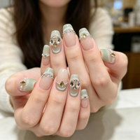 YZ 59 Desert Island White Moonlight Sparkling Rhinestone Small Chain Nude Shiny Press Finger Nails Wearable Press Nails