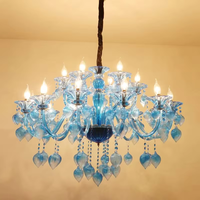 Lustre moderne en cristal bleu, grand luminaire suspendu en verre, idéal pour hôtel, salle de banquet, chambre résidentielle, salon, décoration