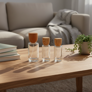 Cilindro de Perfume de Vidrio Vacío de Lujo de 50 ml y 100 ml con Tapa de Madera - Product Image 1