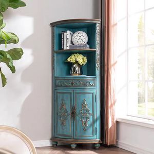 European Wood Wine Cabinet with <strong>Drawers</strong> Tall <strong>Storage</strong> <strong>Unit</strong> - American Style Painted Vintage Sideboard Cabinet - Product Image 6