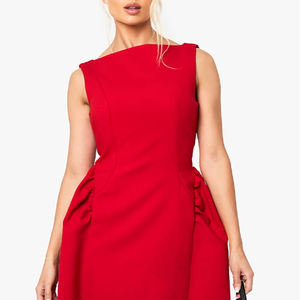 Femmes élégant été Mini robe cou une épaule conception flatteur martelé <span class=keywords><strong>sans</strong></span> manches plissé côté détail modeste solide - Product Image 3