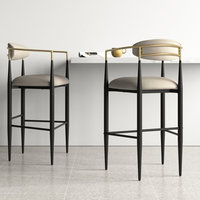 Tabouret de bar haut réglable en métal avec revêtement en tissu de luxe, dossier en cuir et design de fauteuil pour bar à domicile (lot de 2)