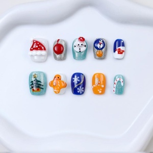 Faux ongles à presser en acrylique faits main, certifiés CE, style peinture à l'huile, motif fleurs romantiques amandes françaises, design cercueil 3D, pour fêtes - Product Image 4