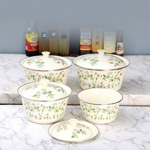 Fabrieksgroothandel geëmailleerde kom met deksel, voedselveilige soepkan, ijzeren kom, saladekom, soepkom, 16-26CM - Product Image 1