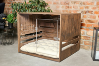 JUNJI Caisse moderne de luxe en bois pour chien avec panneau avant en acrylique et porte à loquet pour salon ou espace extérieur Meubles pour animaux de compagnie