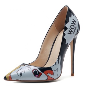Fashion New Design Women High Thin Heel Dress Shoes Large Size 45 Basic Stiletto <b>Pumps</b> Funny Print Party Shoes - Product Image 2