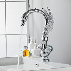 ก๊อกน้ำทองเหลืองแบบติดตั้งบนเคาน์เตอร์ รูเดียว ดีไซน์หงส์ สำหรับอ่างล้างหน้า น้ำร้อน-น้ำเย็น วาล์วเซรามิก สำหรับห้องน้ำ - Product Image 1