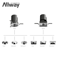 ALLWAY Projecteur LED encastré carré rond en aluminium pour salle de réunion d'hôtel, 5W, 7W, 12W, 20W