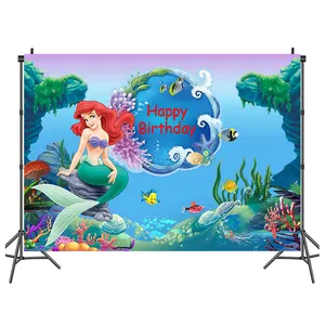 Little Mermaid Backdrop Photography Baby Birthday Party Photocall Seabed Shell Treasure Star Poster Backgrounds for Photo Studio
