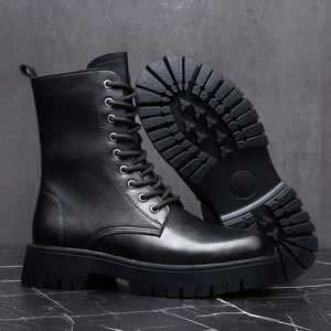 Men's Trendy All Seasons Waterproof for Boots British Style High Top Ankle <b>Bootie</b> Warm Cotton Filled Fur Rubber Upper Genuine - Product Image 4