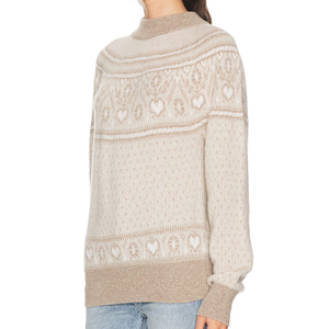 Wisrise OEM & ODM – <span class=keywords><strong>Pull</strong></span> en maille <span class=keywords><strong>col</strong></span> roulé <span class=keywords><strong>beige</strong></span> à motif Fair Isle en forme de cœur pour femme, conception personnalisée - Product Image 2