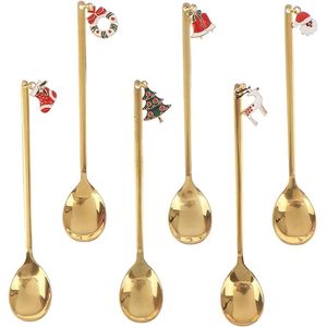 Ensemble de cuillères et fourchettes à thème de Noël, 6 pièces, en métal doré, pour décorations de fêtes de fin d'année - Product Image 5
