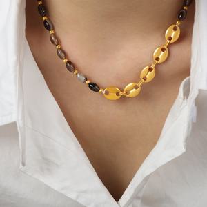 Nouveau style de <span class=keywords><strong>cour</strong></span> vintage européen Agate naturelle Abacus perle perlée à la main <span class=keywords><strong>cochon</strong></span> nez chaîne collier bijoux - Product Image 3