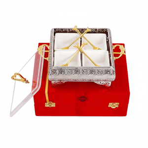 IndianArtVilla Caja de almacenamiento de diseño de Latón chapado en plata Contenedor de fruta seca con 4 compartimentos-Decoración para el hogar y artículo de regalo - Product Image 1