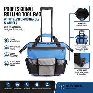 Bolsa de Herramientas con Ruedas Resistente, Asa Telescópica y Ruedas Duraderas, Organizador Oxford con Múltiples Bolsillos Resistentes al Agua - Product Image 1