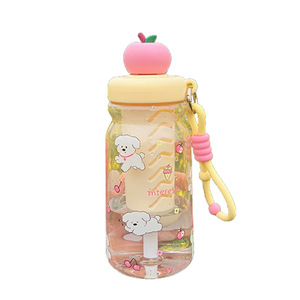 Cute Cartoon <b>Plastic</b> Water Bottle With Straw And Carrying Rope Reusable For Outdoor Camping Girls Summer 2026 - Product Image 1