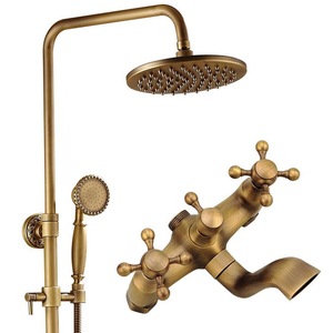 European-style Brass <strong>Bronze</strong> Finish <strong>Shower</strong> Set with Dual Handle Pause Jet Spray Patterns Lifting Sliding Rod Faucet for Bathroom - Product Image 1