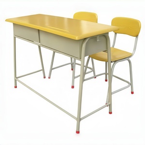Escritorio y Silla Escolar Doble Moderna, Precios de Conjunto de Escritorio y Silla Populares, Muebles Escolares, Asiento Doble Personalizado para Escuela - Product Image 1