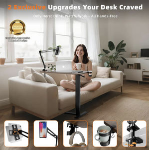 Table de chevet réglable avec roulettes cachées, chariot de bureau <span class=keywords><strong>mobile</strong></span> pneumatique pour ordinateur portable avec <span class=keywords><strong>plateau</strong></span> - Product Image 5