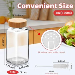 Ensemble de pots à épices en verre avec couvercles en bambou, étiquettes, couvercles doseurs, 4 oz/8 oz, préservation de la fraîcheur, design multifonctionnel, style campagnard, cuisine - Product Image 2