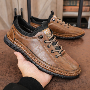 Mocasines Casuales de Cuero para Hombre, Suela de Goma Suave, Tacón Bajo, Costuras con Borlas, Zapatos de Ocio - Product Image 1