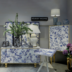 <span class=keywords><strong>Paravent</strong></span> en <span class=keywords><strong>bois</strong></span> motif fleur bleu et blanc maison diviseur de pièce pliable décoratif pour chambre et salon Design imprimé - Product Image 6