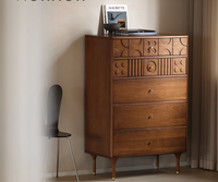 Buffet en noyer de style moderne du milieu du siècle, armoire de rangement géométrique sculptée en bois, meuble de salon