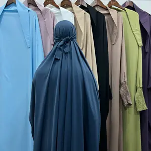 Abaya丝绸法国Khimar祈祷长黑色Khimar祈祷Hijab Abaya和Khimar套装2023围巾为女性