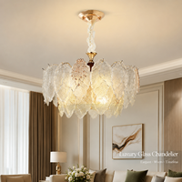 Lustre en verre à feuillage élégant, suspension multicouche en forme de feuille, hauteur réglable, en alliage de zinc doré à la française, pour la maison et la salle à manger