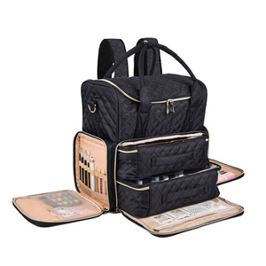 Extra <b>Large</b> Capacity Makeup Bag With Nail Polish Storage Compartment For Home Use Black Rectangle Zipper Closure Polyester - Product Image 3