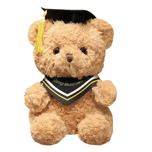 Custom Logo Embroidery Stuffed Cartoon Mini Graduation Uniform Scarf Teddy Bear Kid Gift Plush Soft Toy