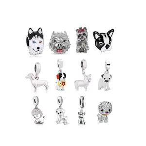 Fit Original Brand Bracelet Necklace 925 Sterling Silver Pitbull Dog French Bulldog Yourshire Dog Bead Charm For Jewelry Making