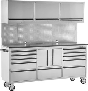 72 Inch 11-Drawer Upper Cabinet Work Surface, Pegboard, Mechanics Rolling Chest, Large Tool Box, Garage Workbench, Silver