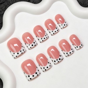 Ongles carrés sans courbe en C, 10 pièces, faits à la main, tailles mixtes, motif pois, finition brillante, vente en gros, ongles à coller, prix - Product Image 3