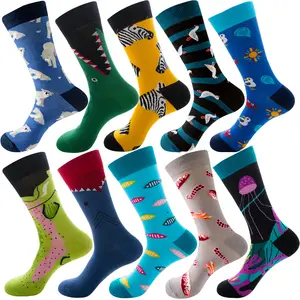 Großhandel Mannschaft Baumwolle individuelles Logo bedruckt Jacquard Kleid Socken farbig verrückt lustig Herren fröhliche Socken