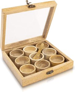custom kitchen handicraft wooden spice storage container acacia wood masala box for kitchen