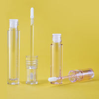Contenant de gloss à lèvres rond en marque privée, 3,5 ml, 5 ml, rose transparent, emballage cosmétique de luxe, tube, logo personnalisé et boîte, vente en gros
