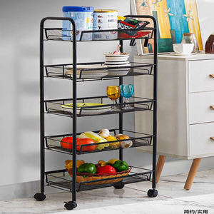 Đa chức năng kim loại lưới dây cán xe đẩy trái cây và rau lưu trữ giá kệ nhà bếp làm sạch tiện ích giỏ hàng - Product Image 1