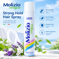Fournisseur direct d'usine, laque pour cheveux Molizio, tenue forte, spray coiffant écologique, emballage personnalisé