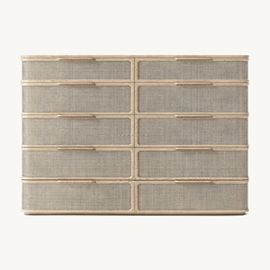 Cómoda Japandi Premium de Roble Blanco Macizo con 10 Cajones e Incrustaciones de Ratán, Perfil Curvo de Lujo, Estilo Arquitectónico Moderno Orgánico - Product Image 1